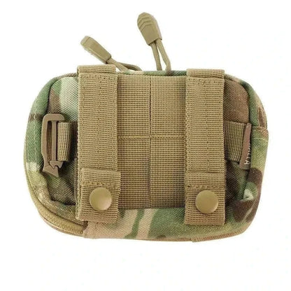 Tactical Phone Pouch with MOLLE compatibility and dual zipper sliders in a camouflage design.
