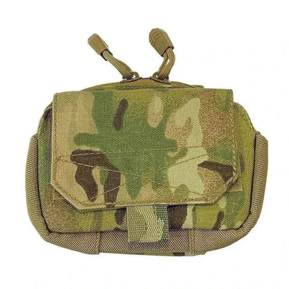Tactical phone pouch with camouflage design, featuring felt-lined front, multiple compartments, and MOLLE compatibility.
