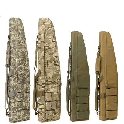 Tactical Rifle Case in camo and solid colors with MOLLE webbing, durable and water-resistant.