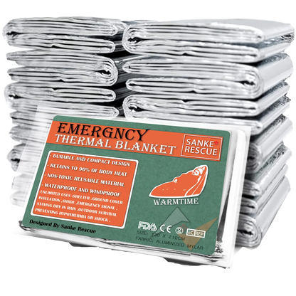 Thermal blanket for outdoor adventures and emergency situations, Mylar design, silver color, 4-pack.