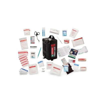 SURVIVAL Best Vehicle First Aid Kit with essential roadside emergency supplies including bandages, scissors, and color-coded labels for easy access.