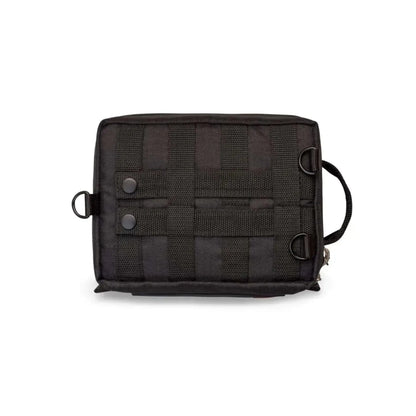 SURVIVAL Best Vehicle First Aid Kit with MOLLE system, compact design, rugged black exterior for motorists.
