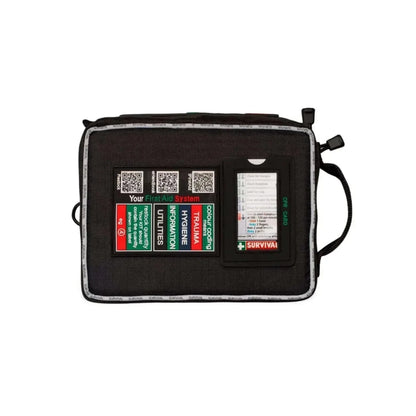 SURVIVAL Best Vehicle First Aid Kit with compact design, color-coded labels, and MOLLE system.