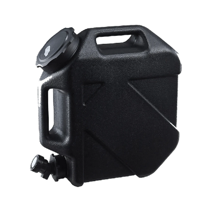 Sleek black 10L Ultimate Portable Water Container with detachable tap and large opening.