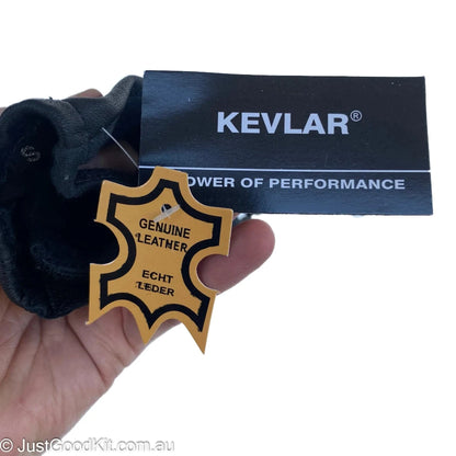 Tactical gloves made from Kevlar and genuine aniline goatskin leather for military and first responders.