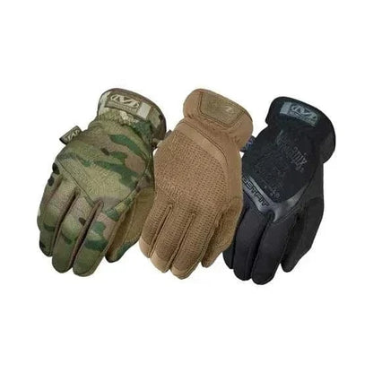 Mechanix Tactical Gloves FastFit® in camo, tan, and black, lightweight, breathable, and durable.