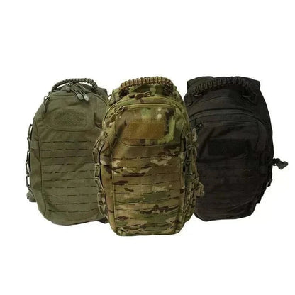 Tactical Everyday Carry Pack by Valhalla in Multicam, Black, and Olive colors, featuring organized compartments, MOLLE/PALS system, and durable nylon construction.