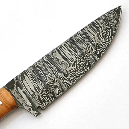 Damascus Steel Hunting Knife with Firestorm Pattern blade and camel bone handle.