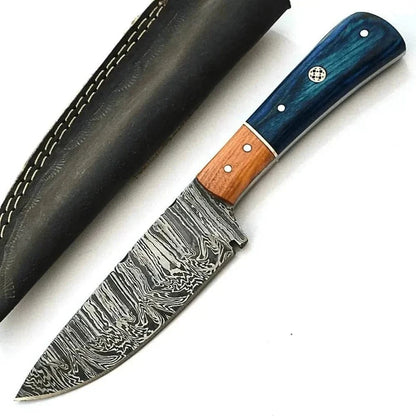 Damascus Steel Hunting Knife with Firestorm Pattern and camel bone handle.