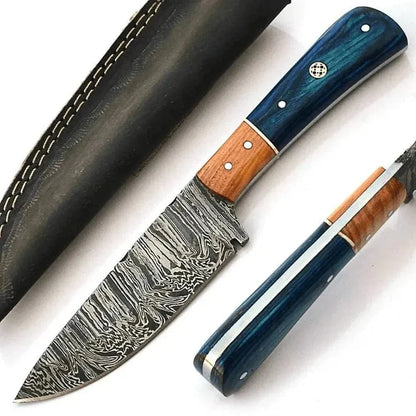 Damascus Steel Hunting Knife with Firestorm Pattern and Camel Bone Handle.