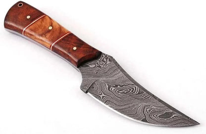 Damascus Steel Knife by AMSKnives with Rose and Olive Wood handle, featuring 512-layer pattern welded blade.