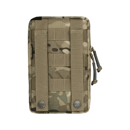 Tactical Utility Pouch in Multicam, durable nylon, attachable to backpack or belt.