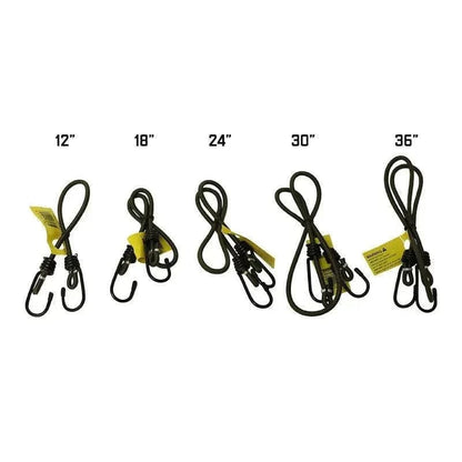Multipurpose Elasticised Octopus Straps in various sizes with plastic-tipped steel hooks.