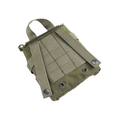 Compact First Aid Pouch with MOLLE compatibility and Cordura material for tactical use.