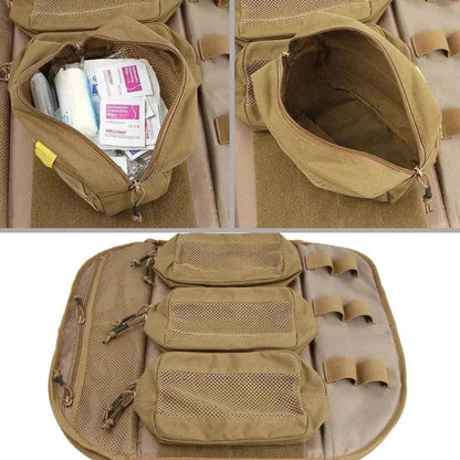 Tactical multifunctional backpack with multiple compartments and pouches for gear organization, made of abrasion and water-resistant CORDURA nylon.