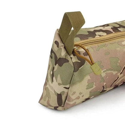 Camouflage EDC Organiser with zipper closure and handle for everyday carry items.