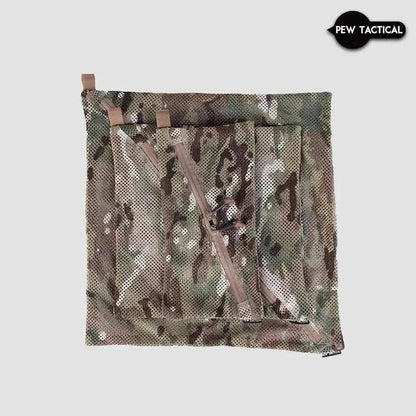 Camouflage mesh storage bags with diagonal zips for easy access.