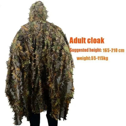 Camouflage Ghillie Suit for hunting and airsoft with disruptive pattern, suitable for green terrain.