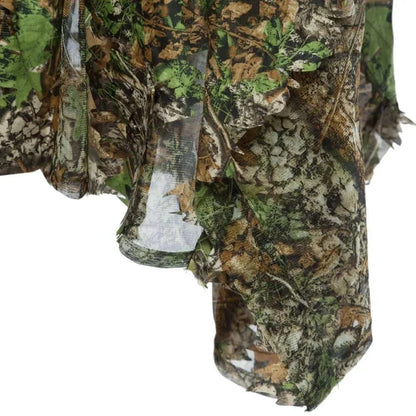 Camouflage Ghillie Suit with disruptive pattern for hunting and Airsoft, ideal for green terrain.