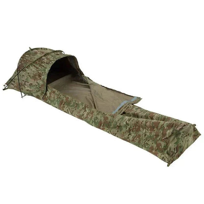 Valhalla Bivi Bag Shelter, camouflage design, spacious and breathable outdoor protection.